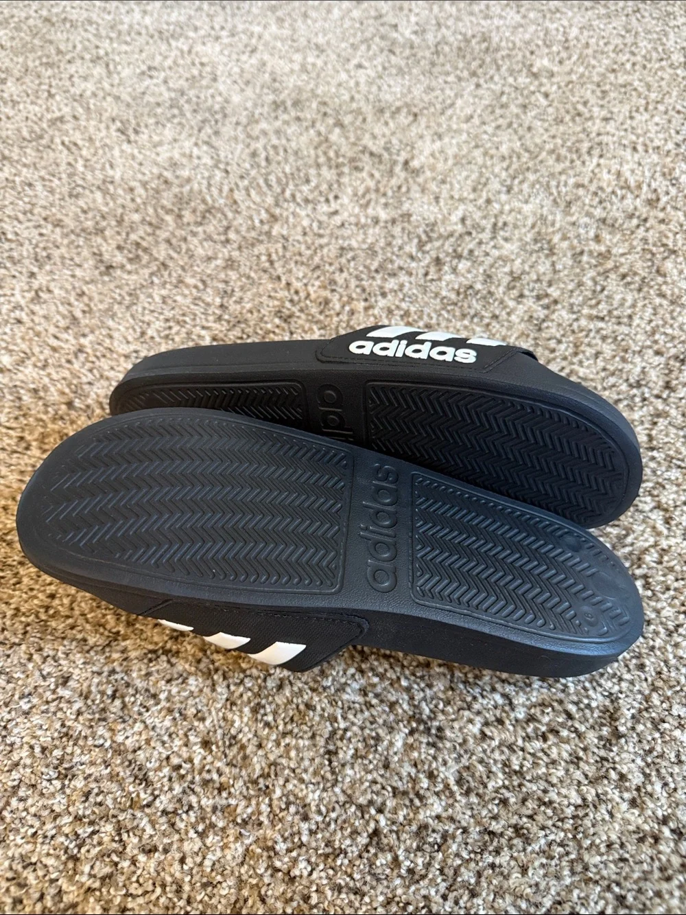 adidas Black and White Slide Sandals with Three Stripes